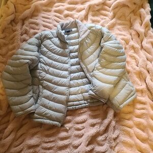 Lands' End silver down lightweight Puffer Jacket girls size large 14/16Discolor